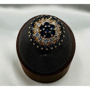 Camrose & Kross Blue Floral Cluster Cocktail Ring Gold Tone Size 6.5 Marked JBK
